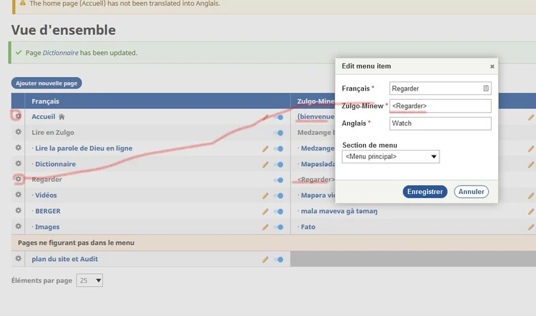traduire les titres <Regarder>et (bienvenu) en zulgo
